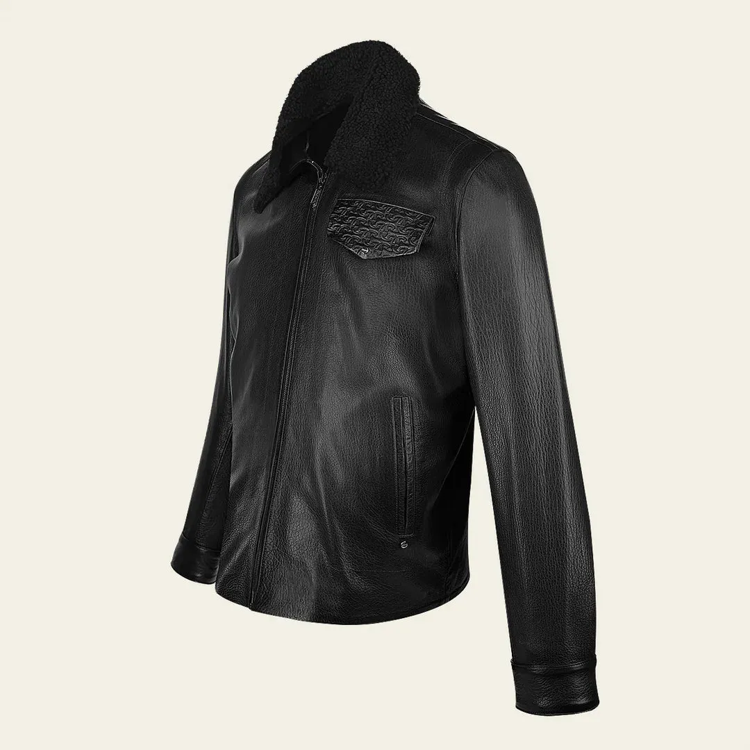 H363BOB- Cuadra black dress casual fashion aviator leather jacket for men
