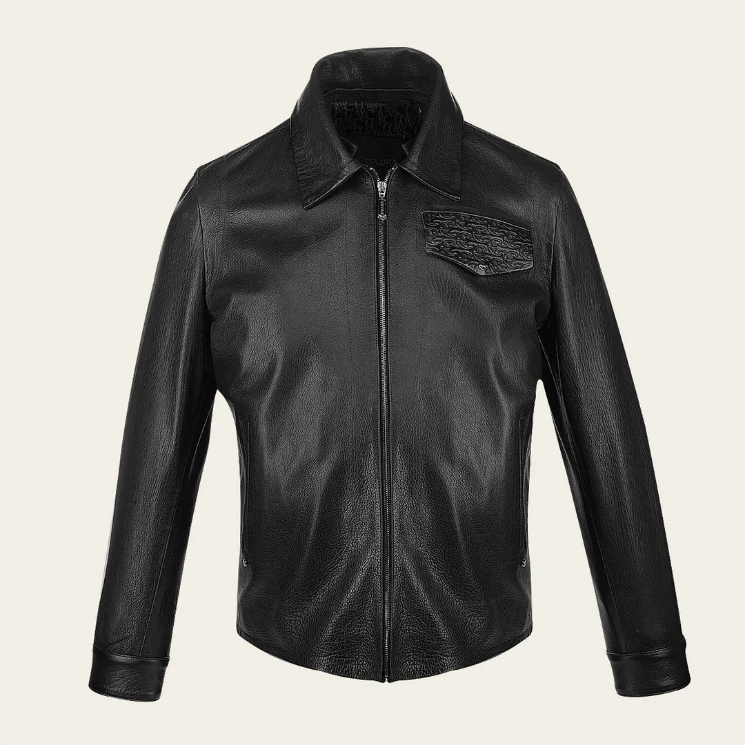 H363BOB- Cuadra black dress casual fashion aviator leather jacket for men