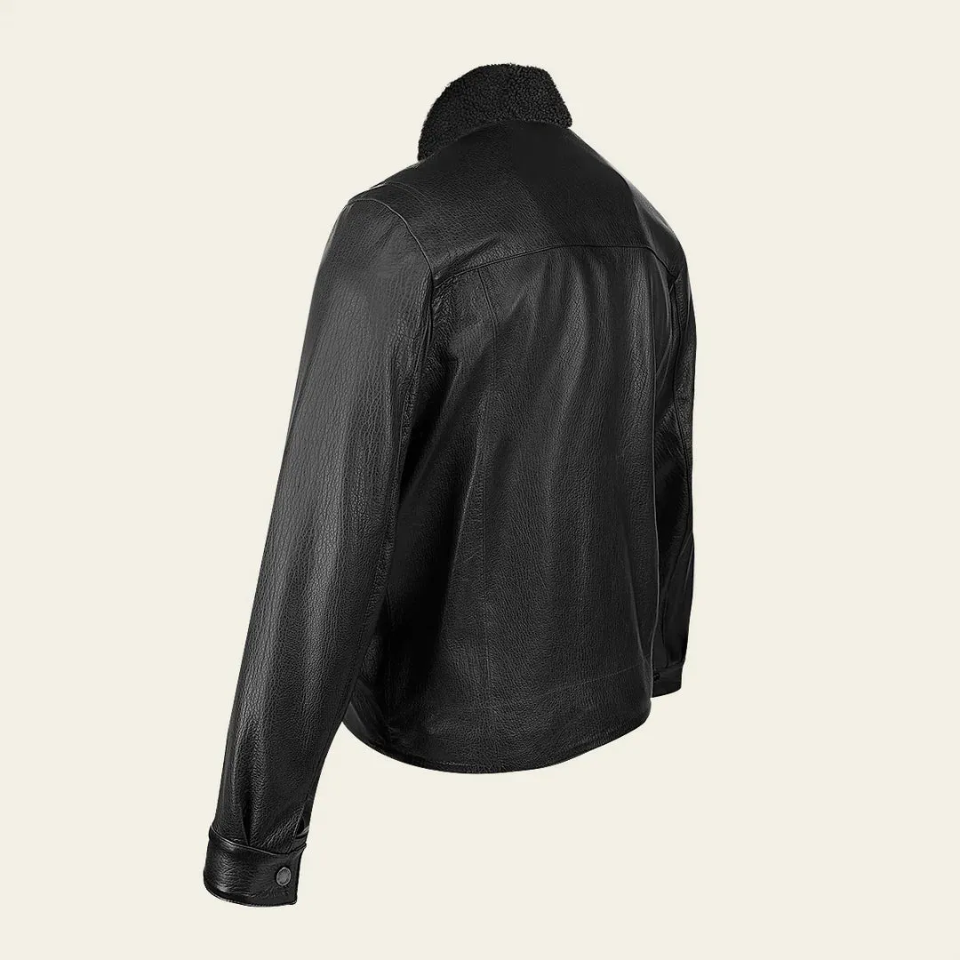 H363BOB- Cuadra black dress casual fashion aviator leather jacket for men