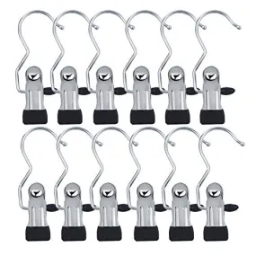 HiGift (Set of 12 Portable Laundry Hook Boot Hanger Clips for Hanging/Stainless Steel Clothes Pins for Clothes Hat Gloves Boot Hanger Closet Hold Clips Travel Home -Black
