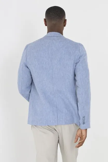 LIGHT BLUE BUTTON THROUGH THREE POCKET CHAMBRAY BLAZER