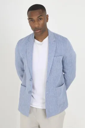 LIGHT BLUE BUTTON THROUGH THREE POCKET CHAMBRAY BLAZER