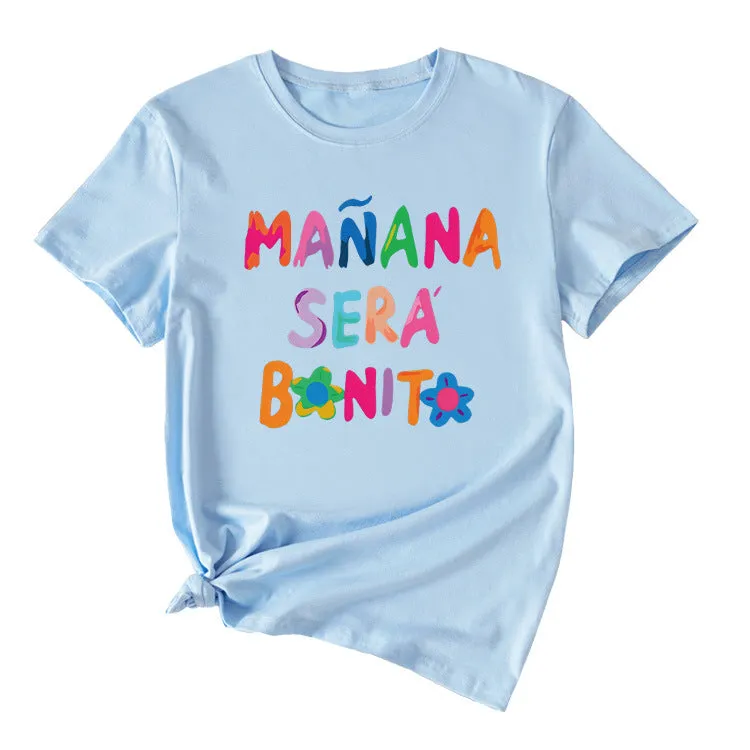 MANANA SERA Letter Fashion Crew Neck Loose Women's Short Sleeve T-Shirt