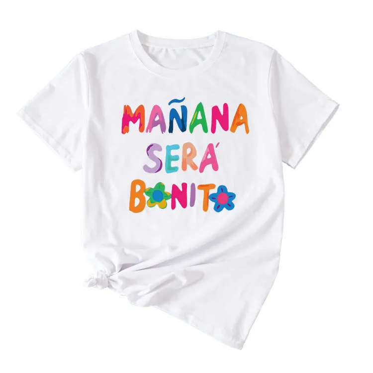 MANANA SERA Letter Fashion Crew Neck Loose Women's Short Sleeve T-Shirt