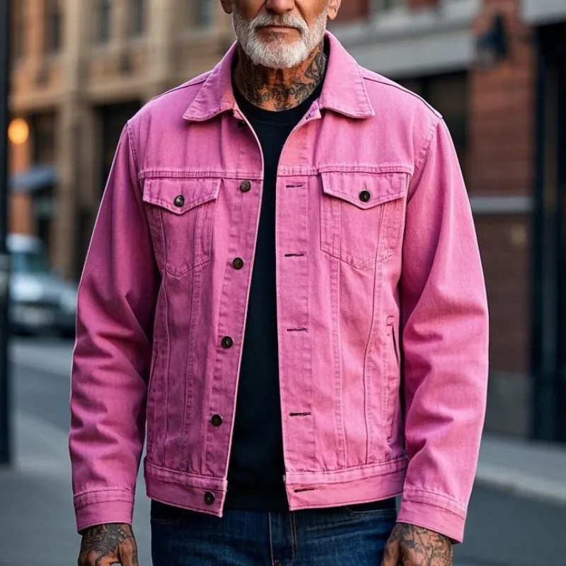 Men's Casual Fashion Lapel Denim Jacket 78396455F