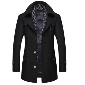 Men's Classic Wool Winter Buttons Windproof Pea Coat