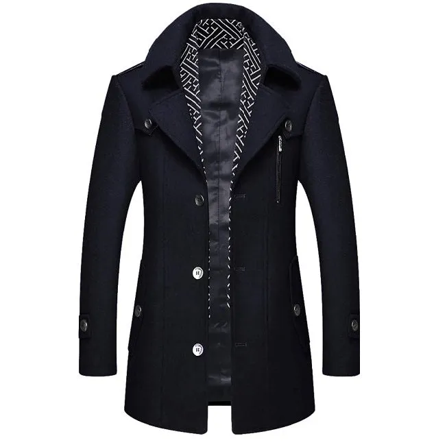Men's Classic Wool Winter Buttons Windproof Pea Coat