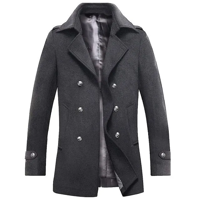 Men's Classic Wool Winter Buttons Windproof Pea Coat