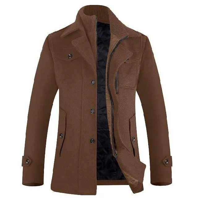 Men's Classic Wool Winter Buttons Windproof Pea Coat
