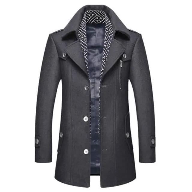 Men's Classic Wool Winter Buttons Windproof Pea Coat