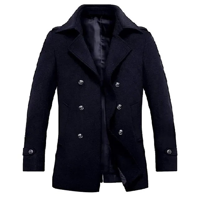 Men's Classic Wool Winter Buttons Windproof Pea Coat