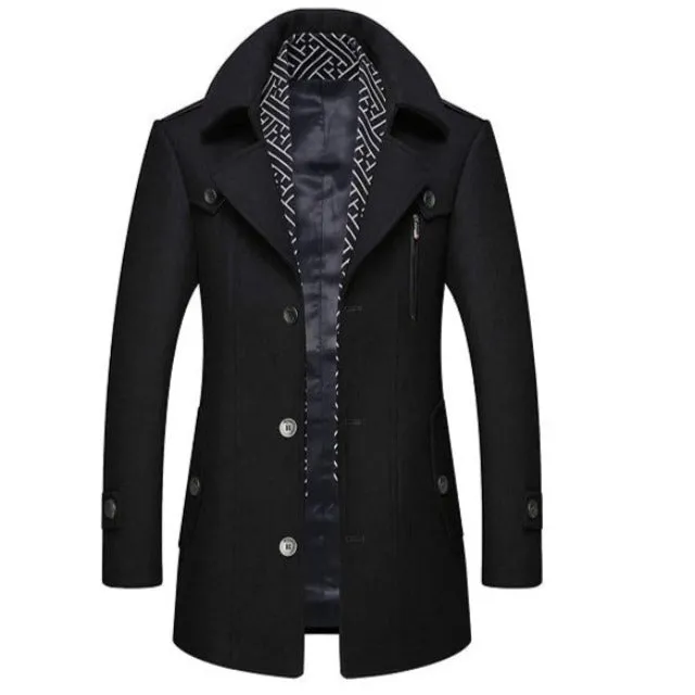 Men's Classic Wool Winter Buttons Windproof Pea Coat