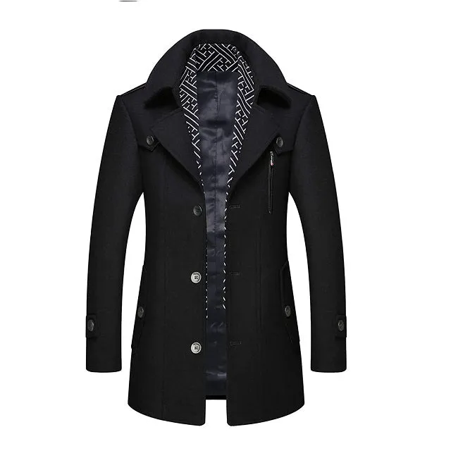Men's Classic Wool Winter Buttons Windproof Pea Coat