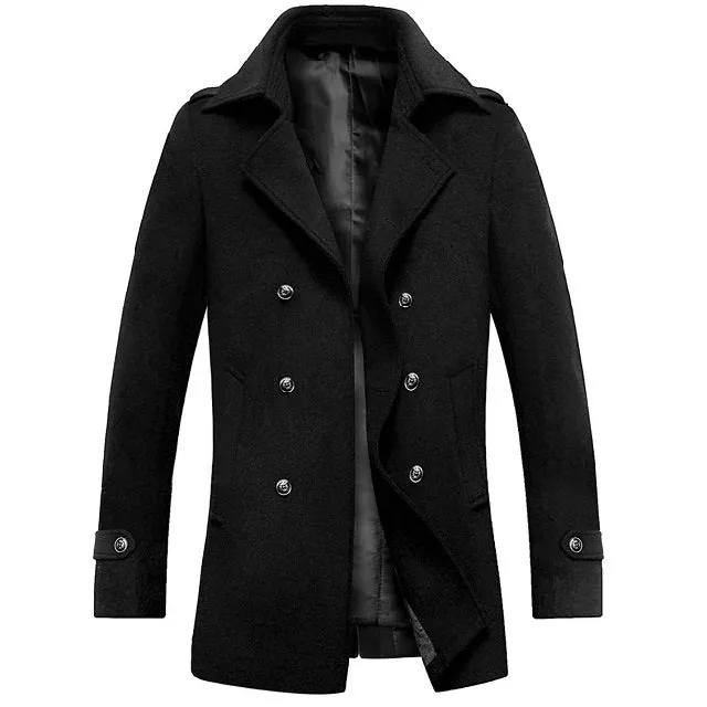 Men's Classic Wool Winter Buttons Windproof Pea Coat