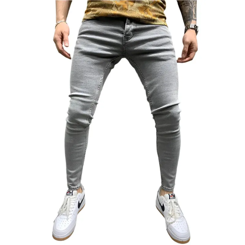 Men's White Stretch Embroidered Skinny Jeans - Ripped Hip Hop Denim Pants, Slim Fit Oversize Style
