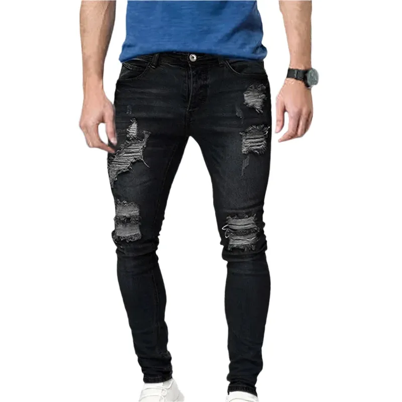 Men's White Stretch Embroidered Skinny Jeans - Ripped Hip Hop Denim Pants, Slim Fit Oversize Style