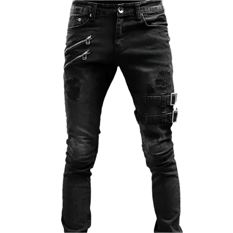 Men's White Stretch Embroidered Skinny Jeans - Ripped Hip Hop Denim Pants, Slim Fit Oversize Style