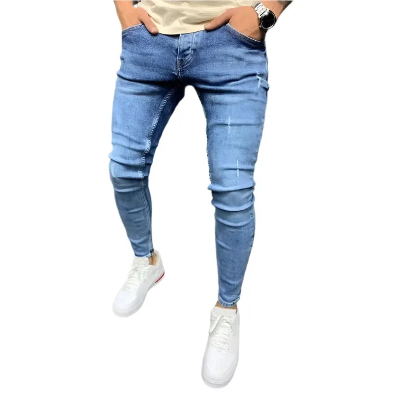 Men's White Stretch Embroidered Skinny Jeans - Ripped Hip Hop Denim Pants, Slim Fit Oversize Style
