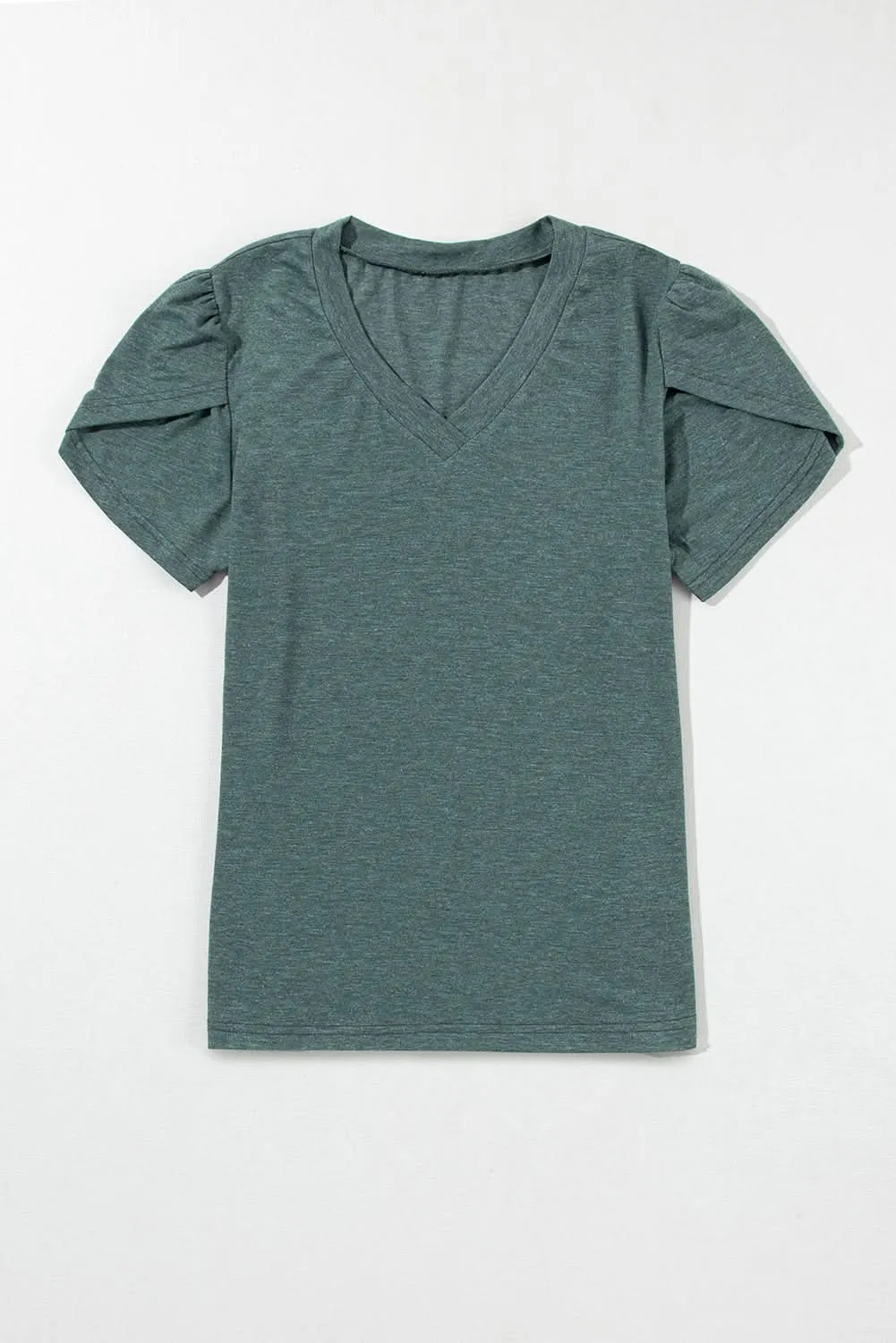 Mist Green Fashion Petal Sleeve V Neck T Shirt
