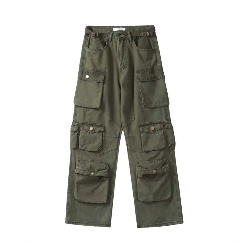 Multi-Pocket Blue Washed Cargo Pants Y2k Retro High Street Fashion High Waist Jeans