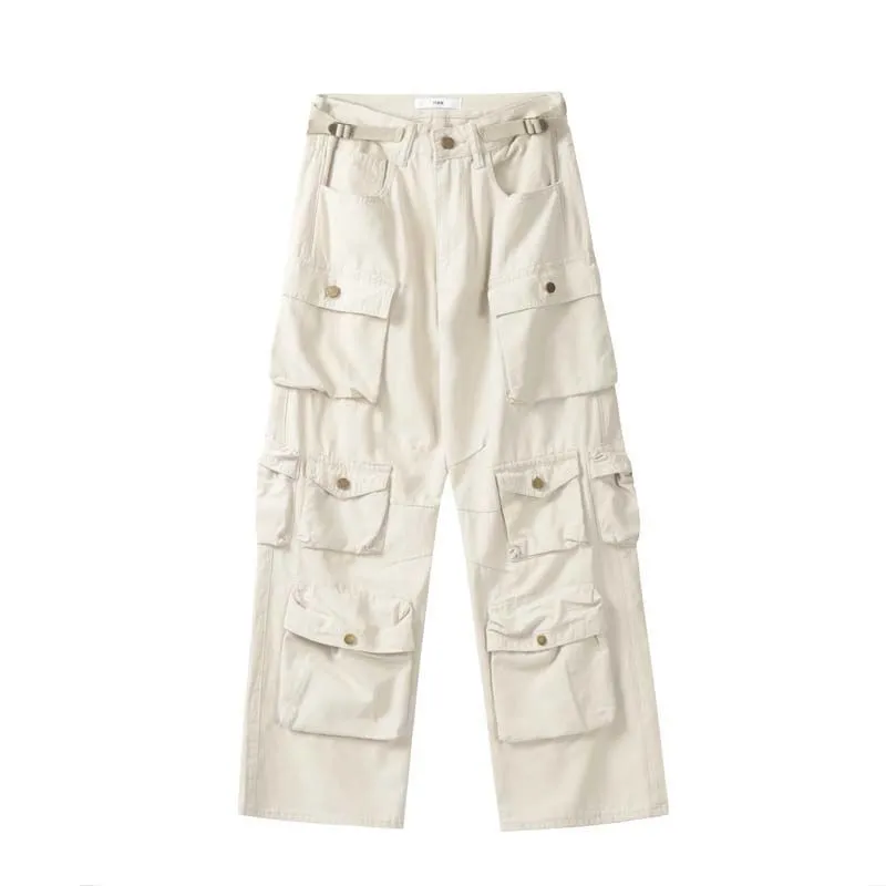 Multi-Pocket Blue Washed Cargo Pants Y2k Retro High Street Fashion High Waist Jeans