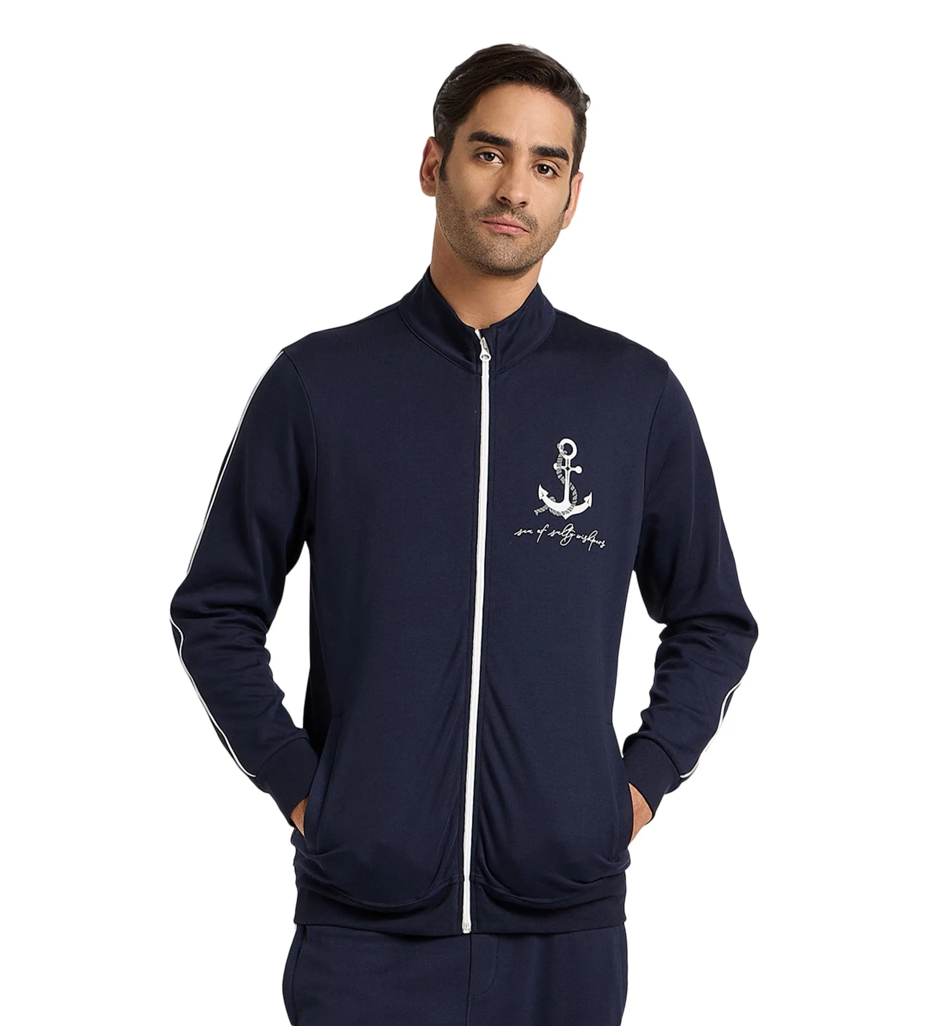 Navy Blue Nautical Anchor Jacket For Men