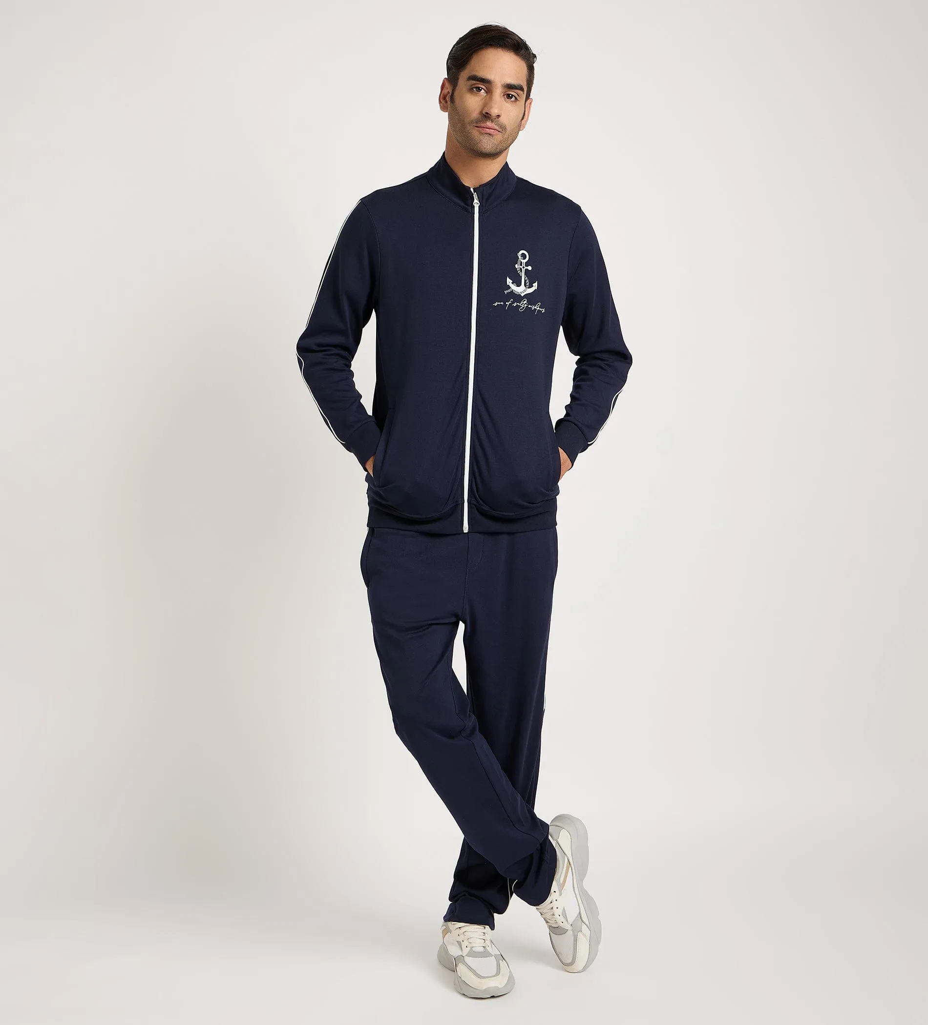 Navy Blue Nautical Anchor Jacket For Men