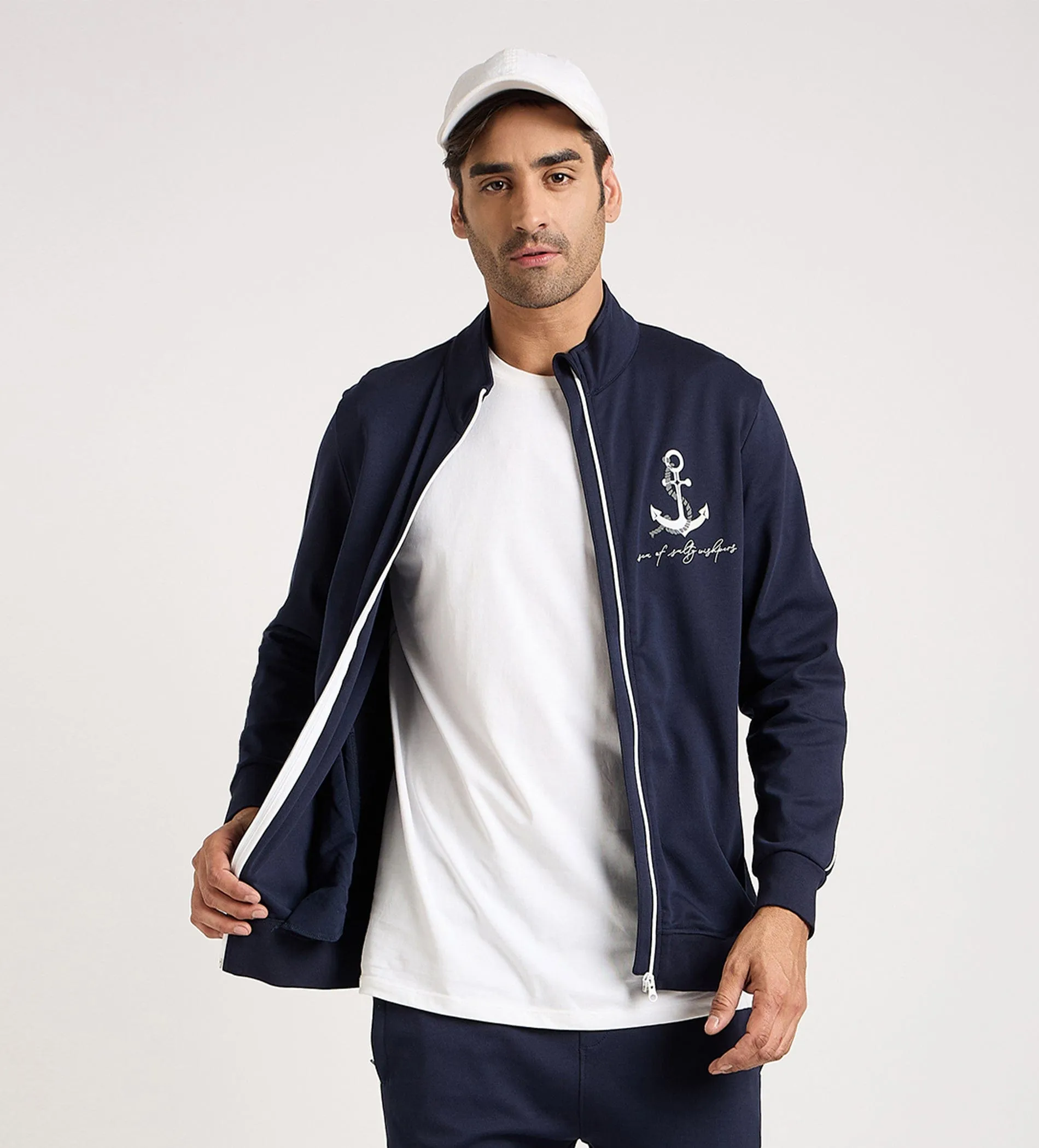 Navy Blue Nautical Anchor Jacket For Men