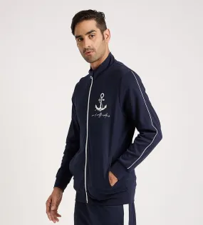 Navy Blue Nautical Anchor Jacket For Men