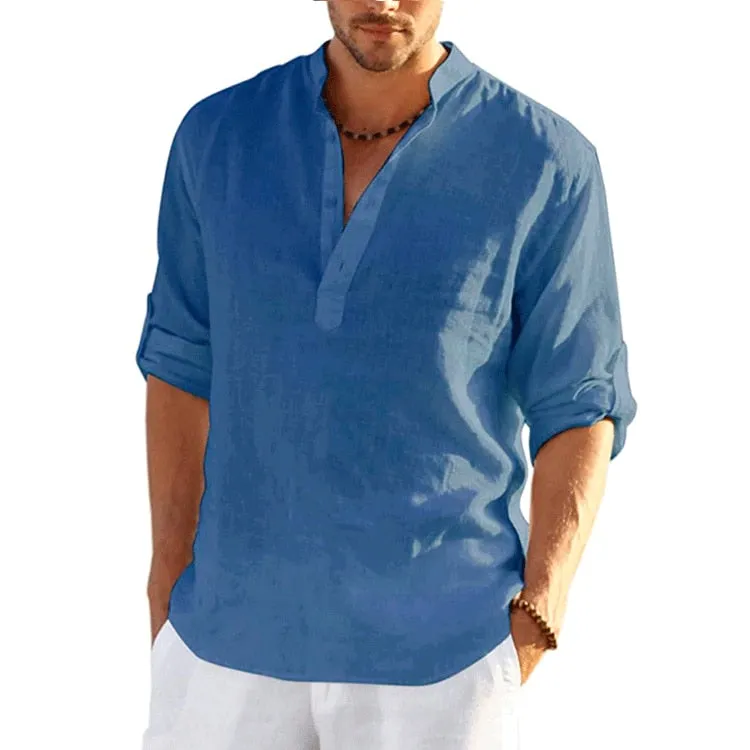 New Men&#39;s Linen Long Sleeve Shirt  Loose Casual T-Shirt Long Sleeve Cotton Linen Shirt Tops Plus Size