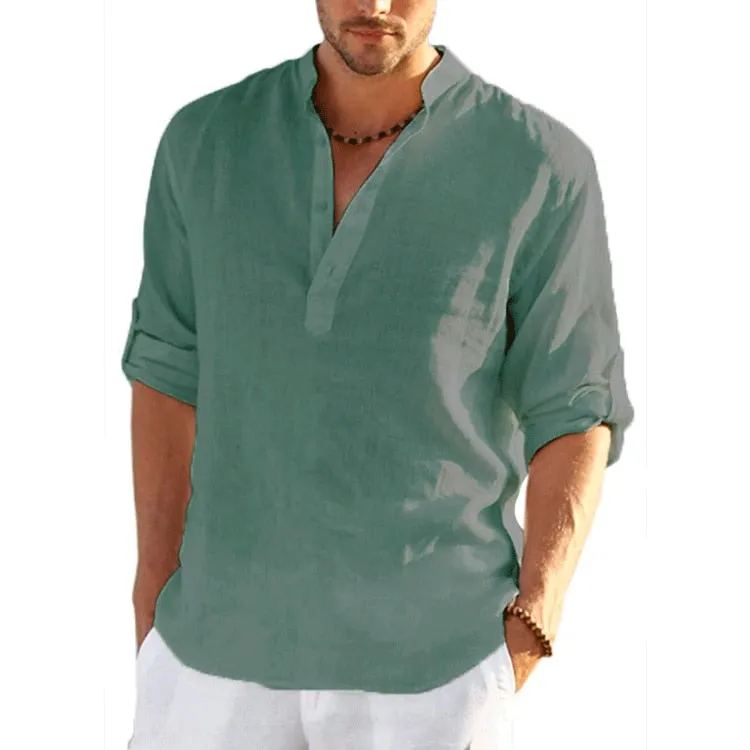New Men&#39;s Linen Long Sleeve Shirt  Loose Casual T-Shirt Long Sleeve Cotton Linen Shirt Tops Plus Size
