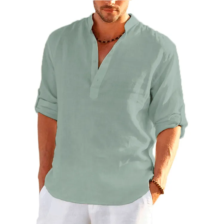 New Men&#39;s Linen Long Sleeve Shirt  Loose Casual T-Shirt Long Sleeve Cotton Linen Shirt Tops Plus Size