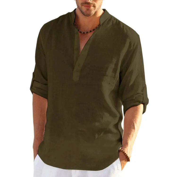 New Men&#39;s Linen Long Sleeve Shirt  Loose Casual T-Shirt Long Sleeve Cotton Linen Shirt Tops Plus Size