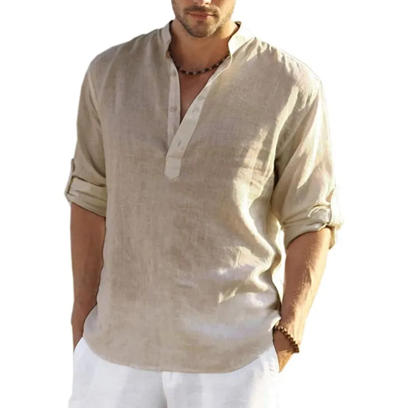 New Men&#39;s Linen Long Sleeve Shirt  Loose Casual T-Shirt Long Sleeve Cotton Linen Shirt Tops Plus Size