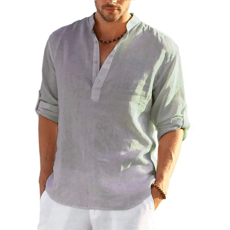 New Men&#39;s Linen Long Sleeve Shirt  Loose Casual T-Shirt Long Sleeve Cotton Linen Shirt Tops Plus Size