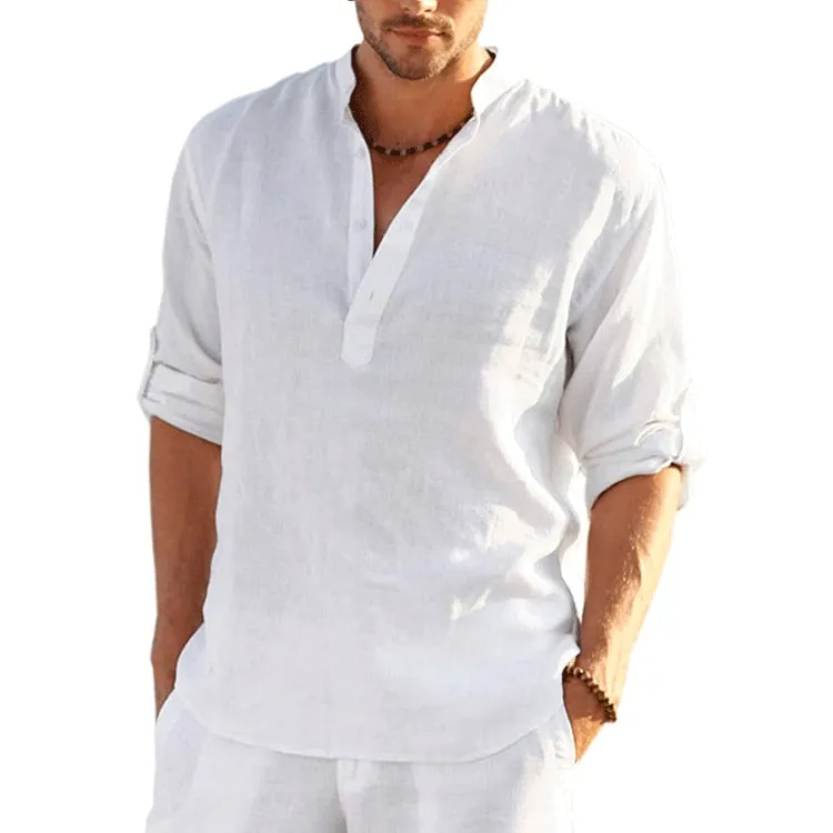 New Men&#39;s Linen Long Sleeve Shirt  Loose Casual T-Shirt Long Sleeve Cotton Linen Shirt Tops Plus Size