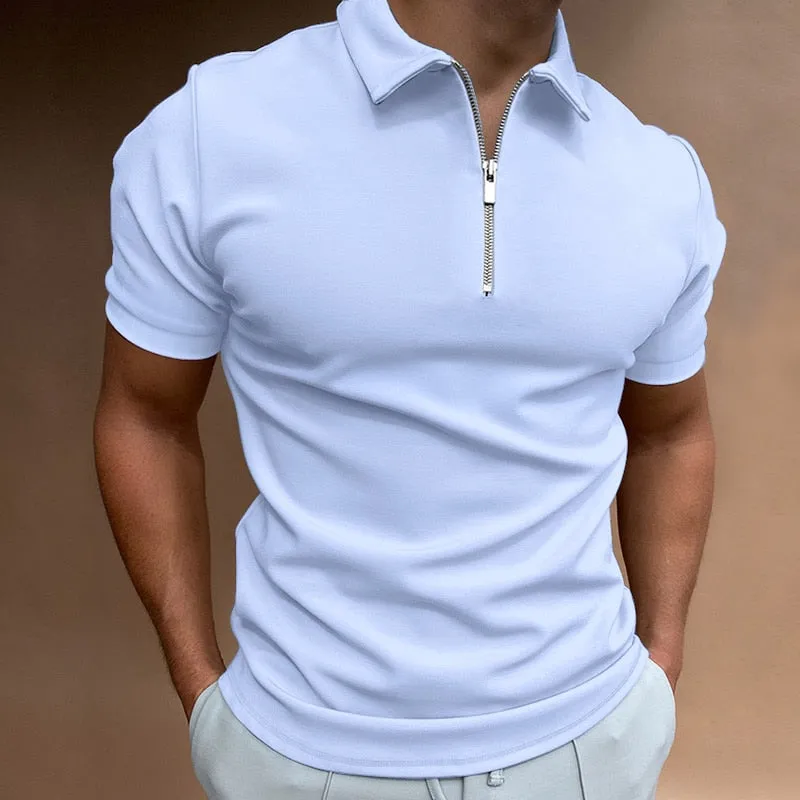 NEW Men&#39;s Solid Color Polo Shirt Short Sleeve Turn-Down Collar Zipper Polo Shirt&amp;for Men Casual Streetwear 2022 Summer Male Tops