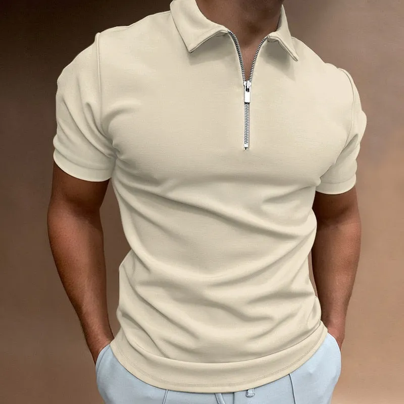 NEW Men&#39;s Solid Color Polo Shirt Short Sleeve Turn-Down Collar Zipper Polo Shirt&amp;for Men Casual Streetwear 2022 Summer Male Tops