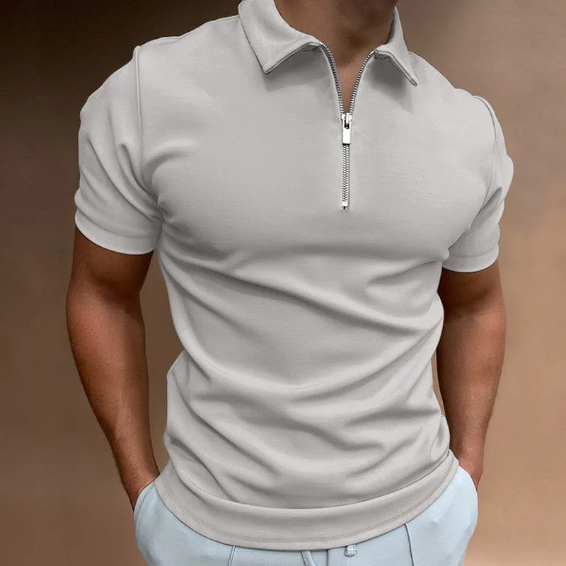 NEW Men&#39;s Solid Color Polo Shirt Short Sleeve Turn-Down Collar Zipper Polo Shirt&amp;for Men Casual Streetwear 2022 Summer Male Tops