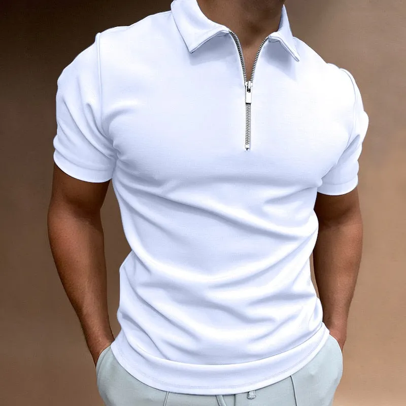 NEW Men&#39;s Solid Color Polo Shirt Short Sleeve Turn-Down Collar Zipper Polo Shirt&amp;for Men Casual Streetwear 2022 Summer Male Tops