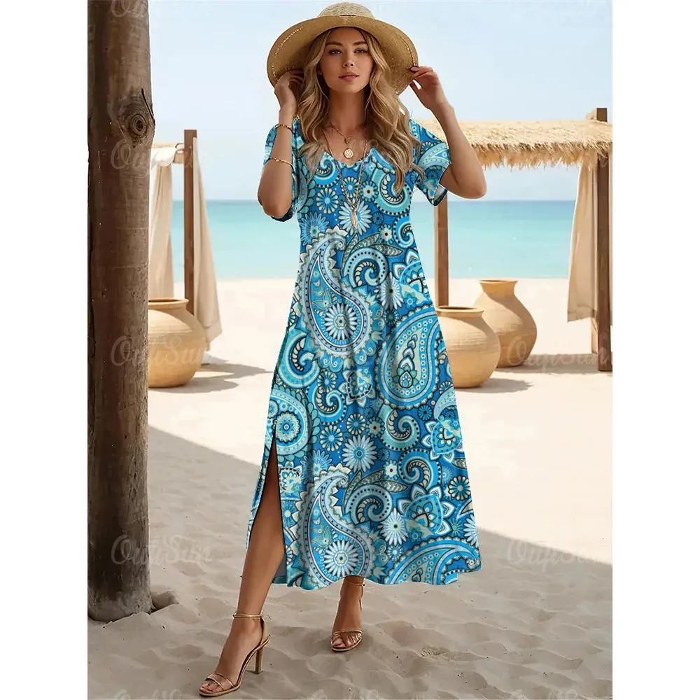 New Paisley Print Plus Size Summer Dresses For Women