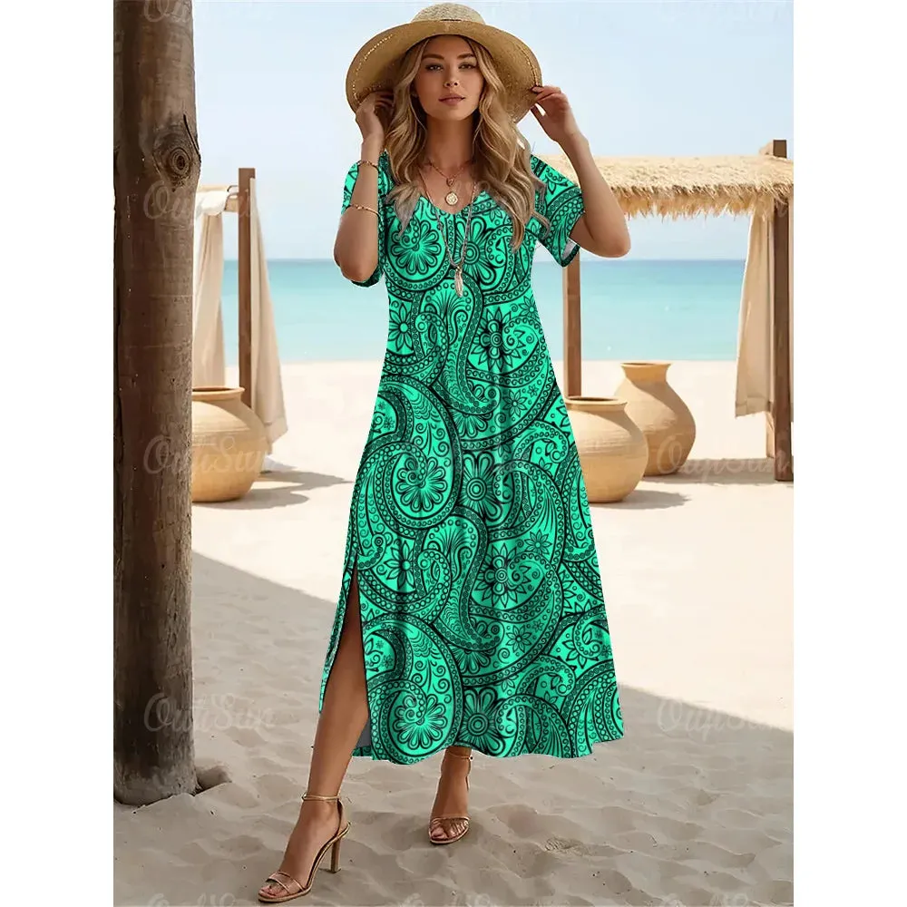 New Paisley Print Plus Size Summer Dresses For Women