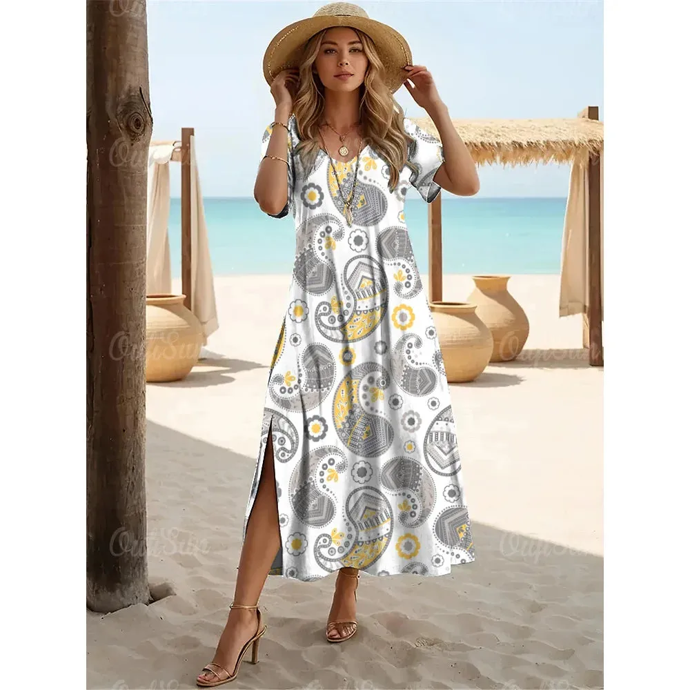 New Paisley Print Plus Size Summer Dresses For Women