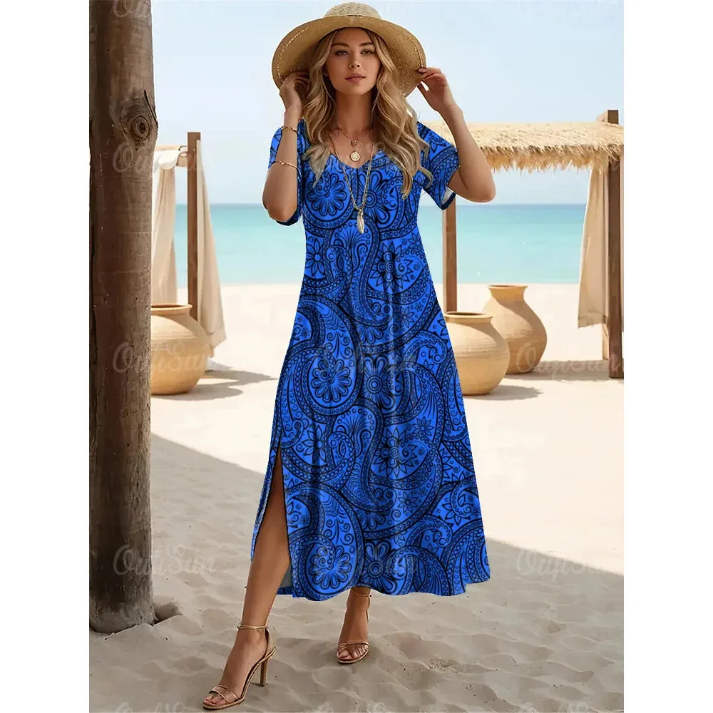 New Paisley Print Plus Size Summer Dresses For Women