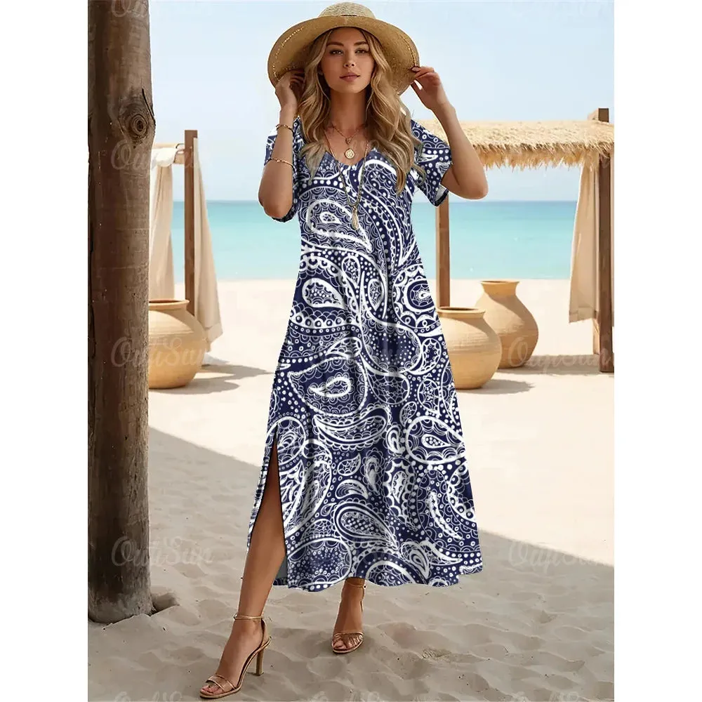 New Paisley Print Plus Size Summer Dresses For Women