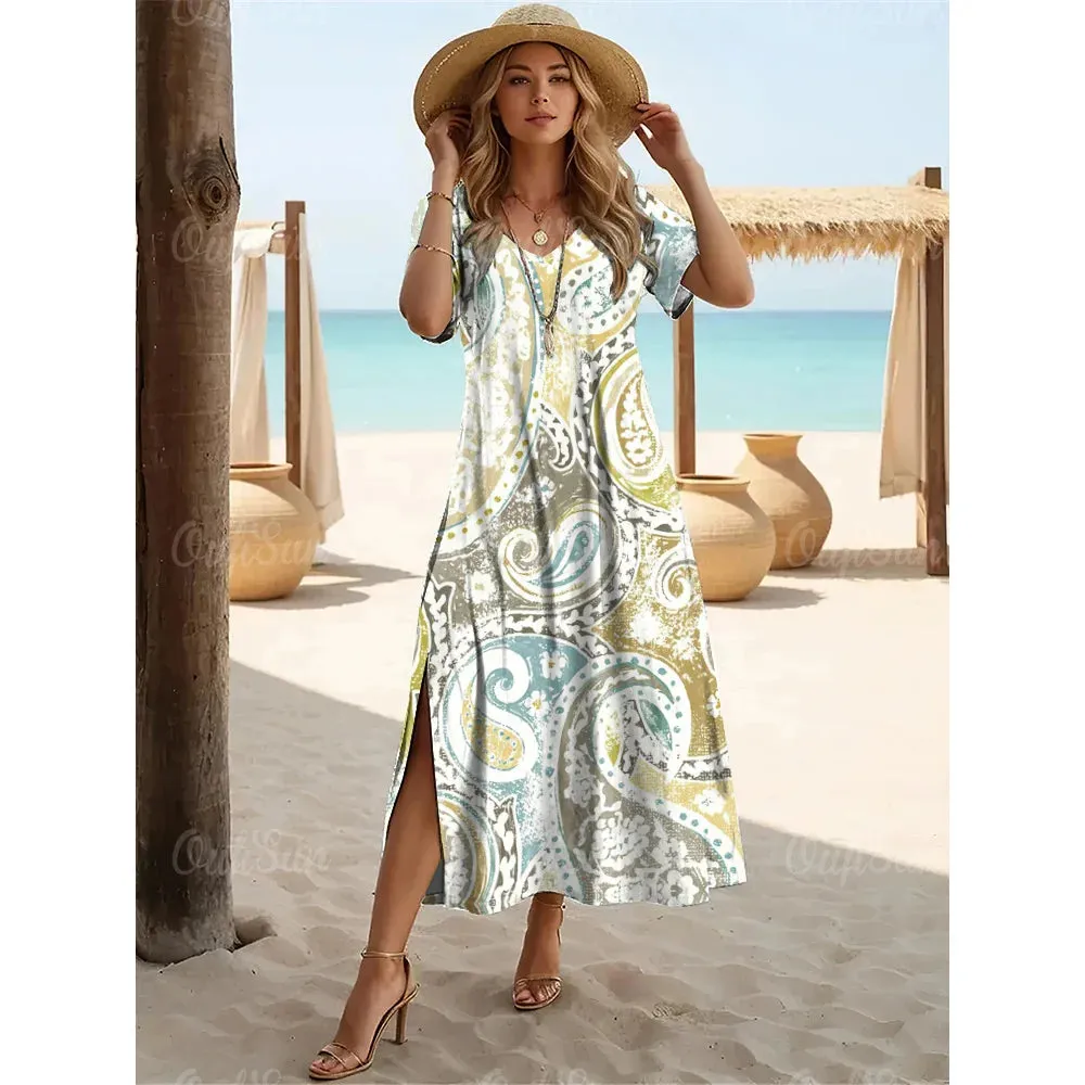 New Paisley Print Plus Size Summer Dresses For Women