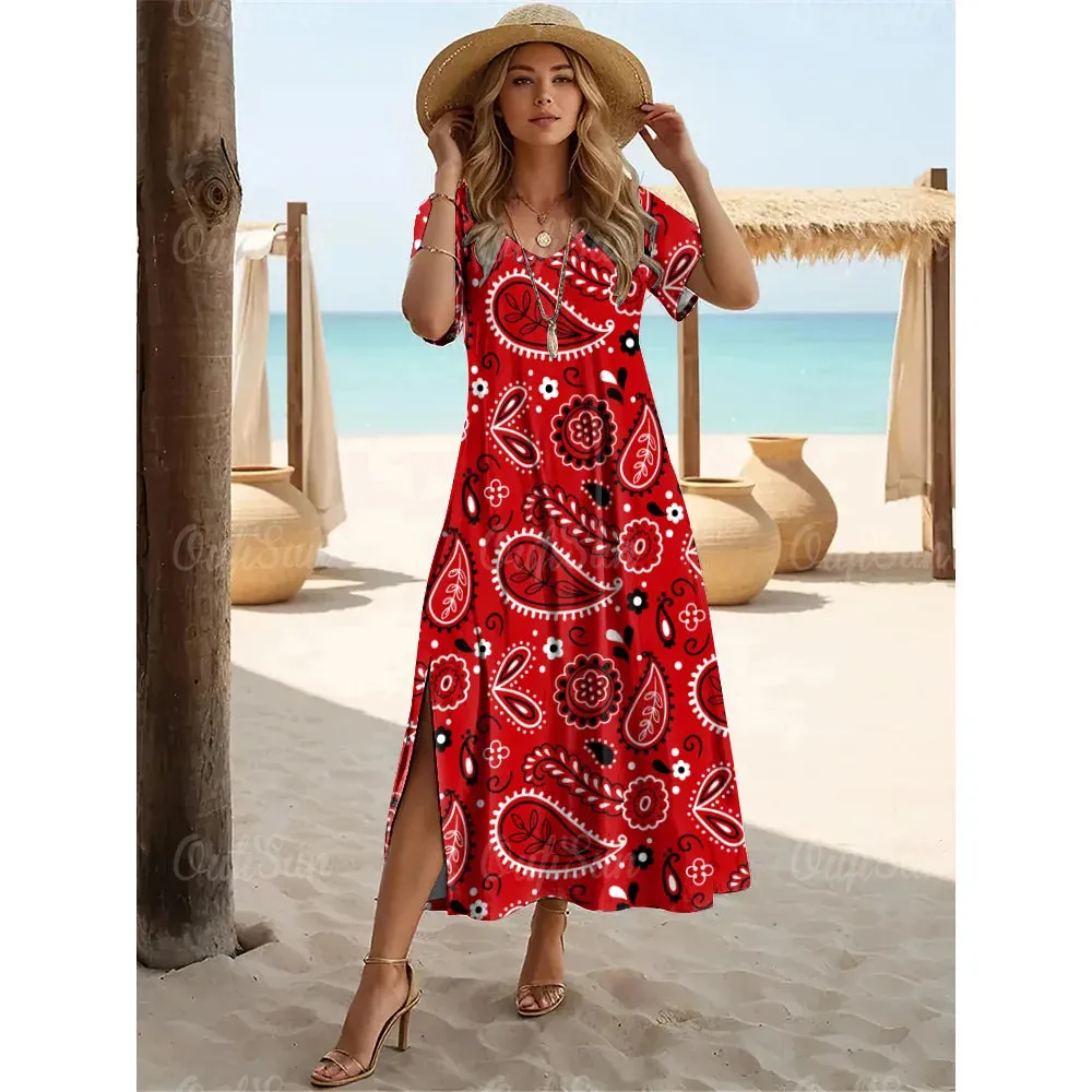 New Paisley Print Plus Size Summer Dresses For Women
