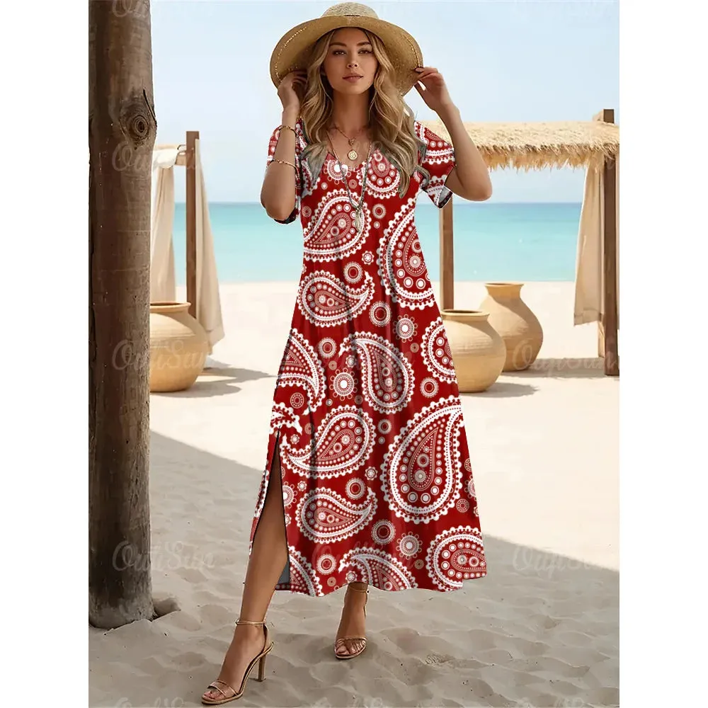 New Paisley Print Plus Size Summer Dresses For Women