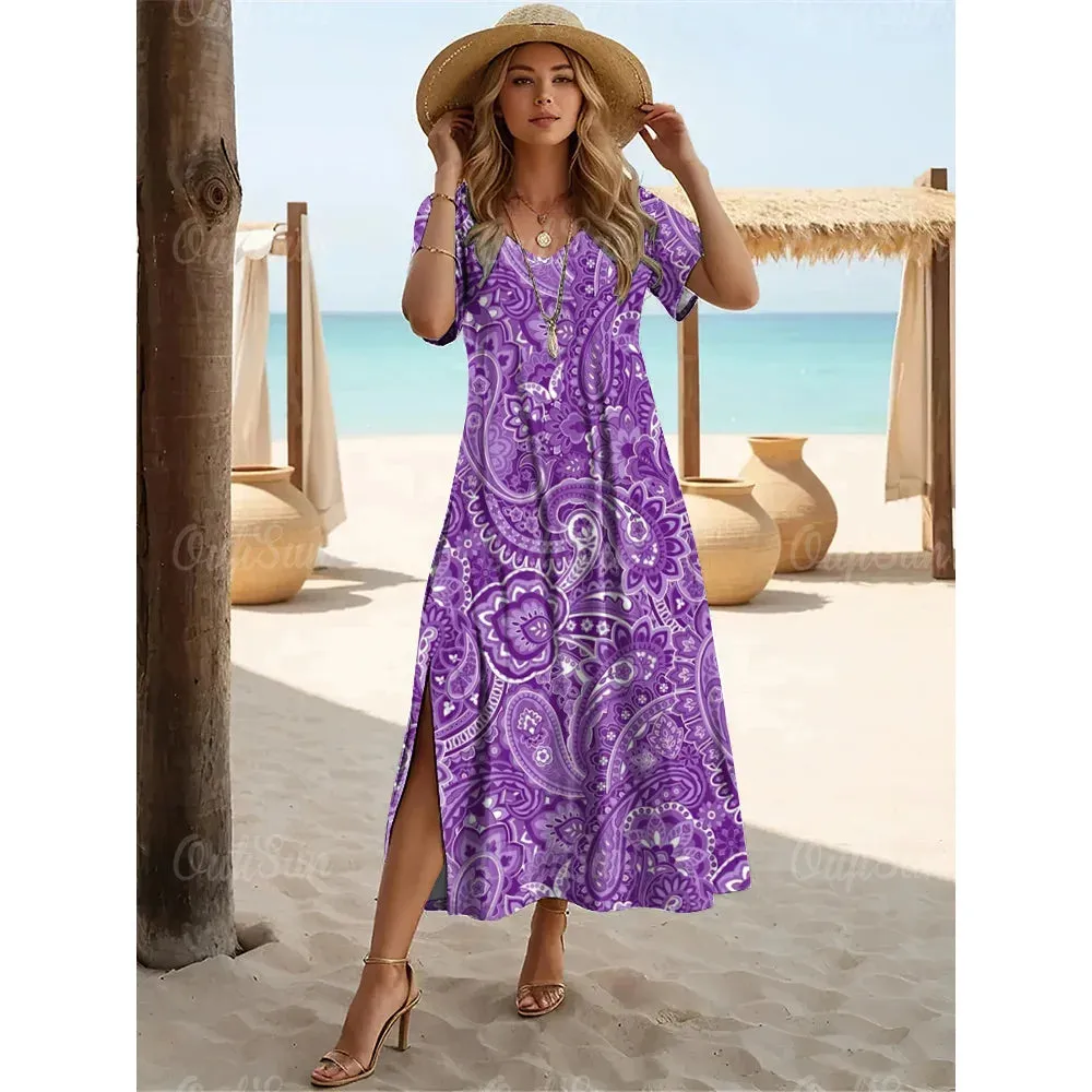 New Paisley Print Plus Size Summer Dresses For Women