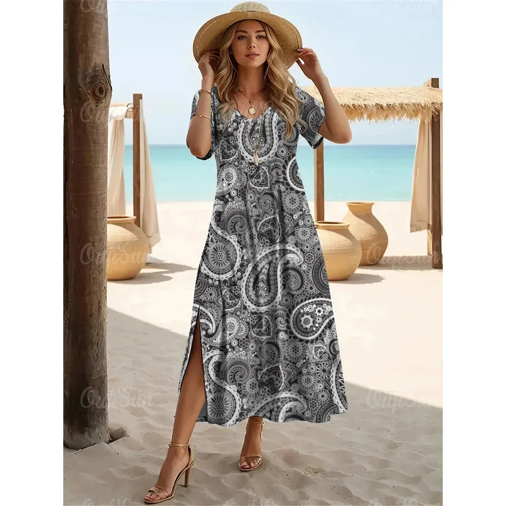 New Paisley Print Plus Size Summer Dresses For Women